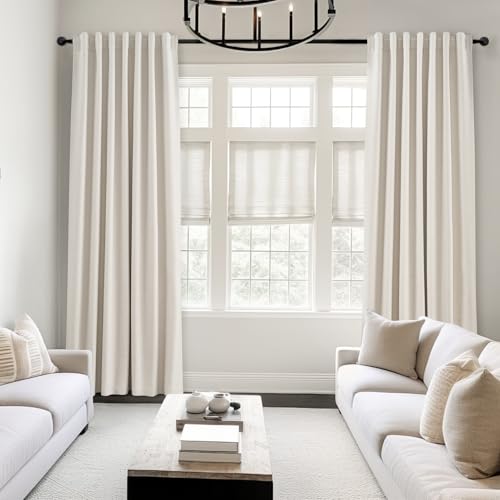 Living Room Curtains 102 Inches Long for Large Window Cream Ivory Birch Linen Texture 100% Blackout Curtains for Bedroom Noise Reduction Curtains Farmhouse Style 2 Panels (Birch / 40"W x 102"L (Pack of 2))