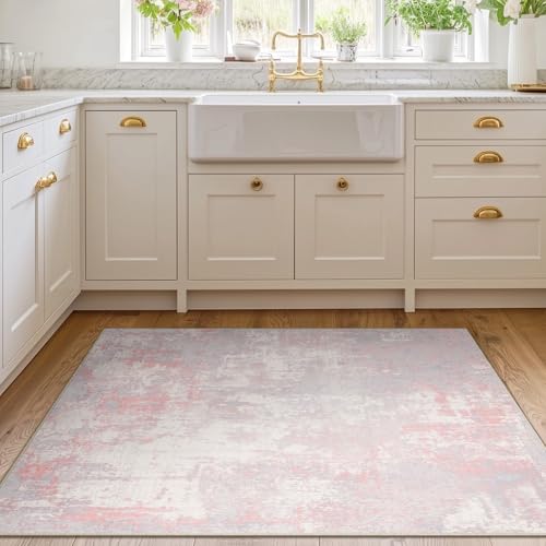 Washable 4'x6' Abstract Area Rug for Living Room Gray Pink (Gray/Pink / 4' x 6' (Rectangular))