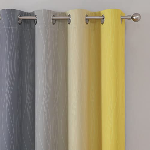 Yellow and Grey Ombre Blackout Curtains for Living Room 52Wx84L Inch Length (Yellow and Grey / 52"W x 84"L (Pack of 2))