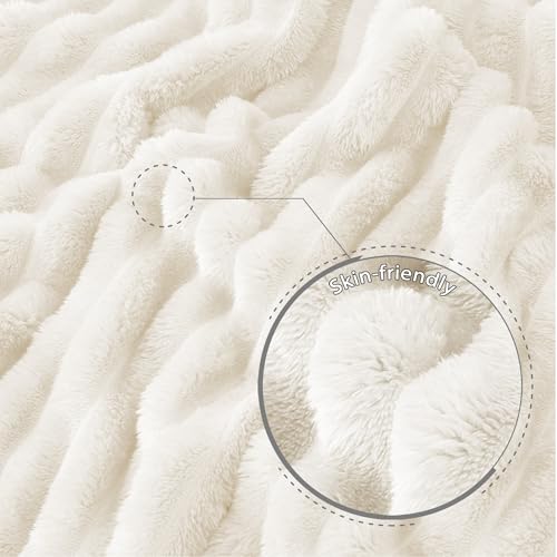 Striped King Size Fleece Blanket for Bed (Ivory / King ( 90x104 IN ))