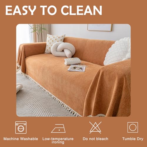 Dark Orange Sofa Covers Couch Cover for Dogs Colorful Tassel Lovetseat Cover Pet Couch Cover Bohemian Sofa Cover for Couch Vintage Boho Couch Covers Futon Cover Pet (91" x 150" / Tassel Ball: Orange)