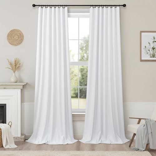 White Linen Complete Blackout Curtains 48 Inch Length for Kids Room 2 Panels Light Blocking Thermal Insulated Cold Reducing Noise Reduction Window Draperies for Bedroom Short Drapes 52 x 48 Long (White / 52"W x 48"L (Pack of 2))