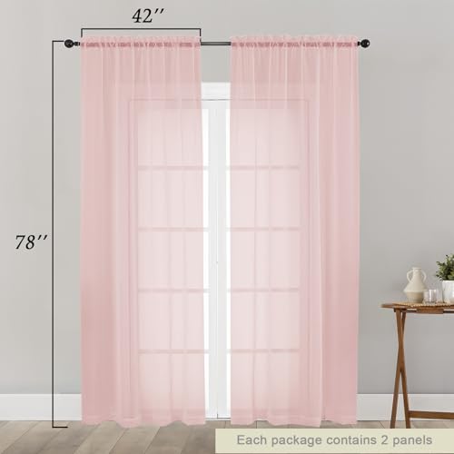 Blush Sheer Curtain for Bedroom Living Room 78 Inches Long 2 Panels Set (Blush / 42"W x 78"L (Pack of 2))