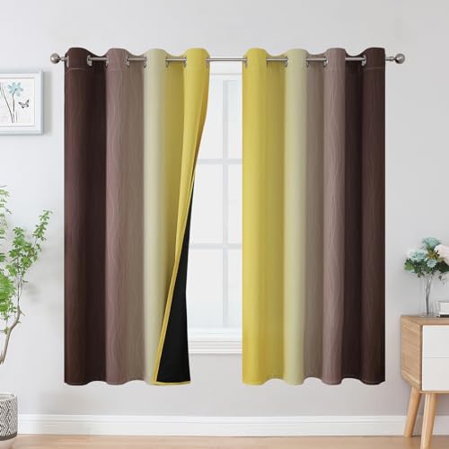 Brown and Yellow Blackout Curtains 52Wx63L Inch 2 Panels (Brown and Yellow / 52"W x 63"L (Pack of 2))