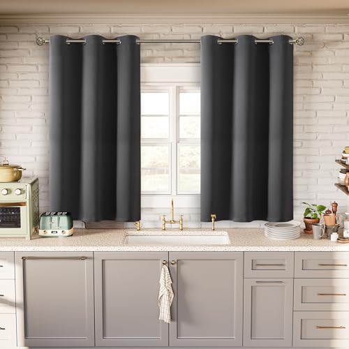 Dark Grey Short Blackout Curtains for Small Windows (Dark Grey / 38"W x 45"L (Pack of 2))