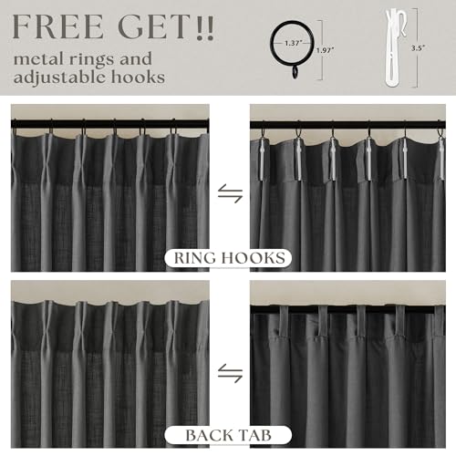 Charcoal Grey Pinch Pleated Linen Sheer Curtains 90 Inches Long (Charcoal Grey / 40"W x 90"L (Pack of 2))