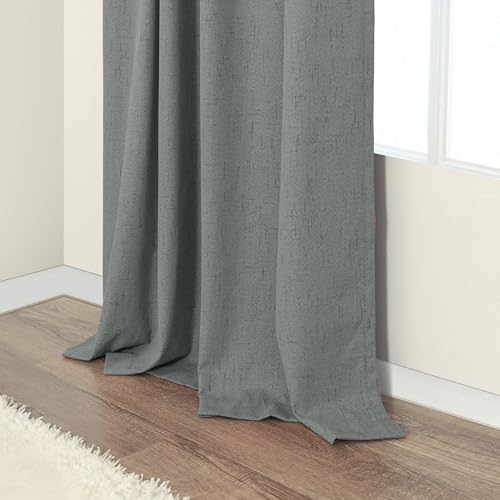 Thick Blackout Curtains for Living Room 2 Panels Set 90 Inches Long Faux Linen Grey Room Darkening Curtains for Bedroom Heavy Deadening Soundproof Drape for Window Doorway 90 Length Charcoal Dark Gray (Grey / 52"W x 90"L (Pack of 2))