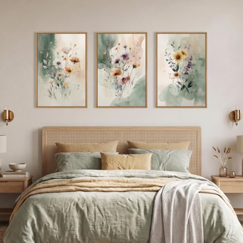Large Vintage Wildflower Framed Canvas Wall Art (Watercolor Flower Wall Art / 36"L x 24"W)