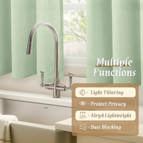Light Green 48 Inch Length Linen Curtains for Loft Room 2 Panels (42"W x 48"L (Pack of 2) / Rod Pocket - Light Green)
