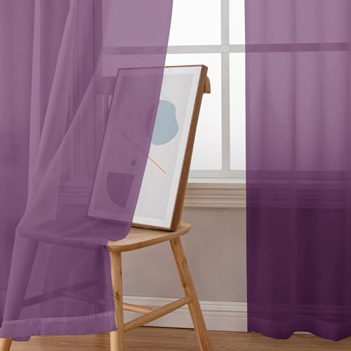 Plum Purple Sheer Curtains 72 Inches Long 2 Panels Set (42"W x 72"L (Pack of 2) / Plum)