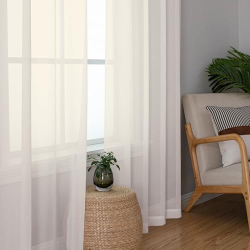 2 Panels Cream Sheer Curtains 54 Inches Length Window Treatment for Kitchen (Cream / 42"W x 45"L (Pack of 2))