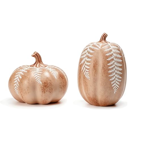 2Pcs Resin Pumpkin Figurines (Fern Leaf Pumpkin)