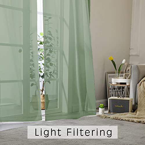 Sage Sheer Kitchen Valance for Windows Set of 2 (Sage Green / 42"W x 14"L (Pack of 2))