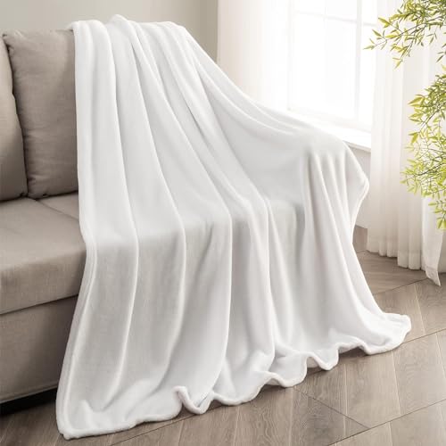 Fleece Blanket Soft Plush Throw for Couch White 50"x70" (White / Throw XL(50"x70"))