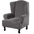 Wingback Chair Covers Velvet Plush Wing Chair Slipcover 1 Piece High Stretch Wing Back Chair Slipcovers Sofa Cover Furniture Cover with Elastic Bottom (Charcoal Gray / Wing Chair)