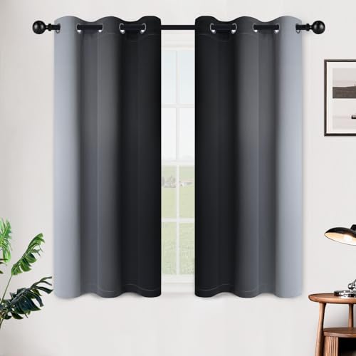 Ombre Black to Grey White Curtains for Living Room 42Wx45L (42"W x 45"L (Pack of 2) / Black)