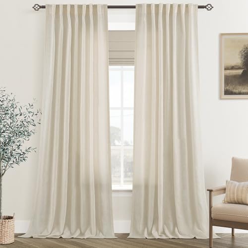 Faux Linen Beige Curtains 132 inches Long for Living Room Rustic Farmhouse Linen Drapes Semi Sheer Burlap Textured Canvas Cloth Curtain Panels Set of 2 Kahki Tan Colored (Linen / 52"W x 132"L (Pack of 2))