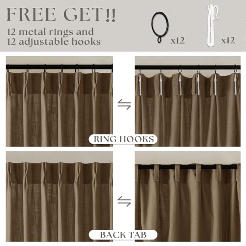 Dutch Cocoa Pinch Pleat Linen Curtains 92 Inches Long 60 Inch Wide 1 Panel (Dutch Cocoa / 60"W x 92"L (Pack of 1))