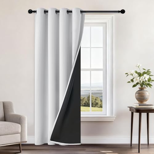 Greyish White Blackout Curtains 96 Inches Long 52" Wide (52"W x 96"L (Pack of 1) / Greyish White)