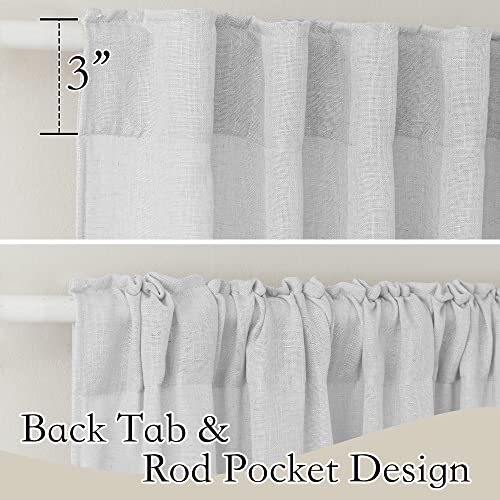 Short Linen Sheer Curtains for Small Kitchen Cafe Bathroom Window (Dove Grey / 52"W x 45"L (Pack of 2))