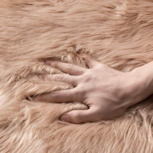 Fluffy Area Rug 2x3 ft Faux Fur Sheepskin Rug for Bedroom Khaki (2' x 3' (Rectangular) / Khaki)