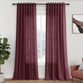 Burgundy Linen Curtains 132 Inch Length for Living Room Light Filtering Semi Sheer Curtain Back Tab Vintage Boho Decor Drapes Floor to Ceiling High Window for Bedroom 52x132 (52"W x 132"L (Pack of 2) / Burgundy)