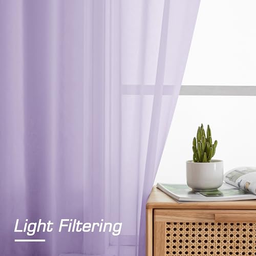 Extra Long Sheer Curtains 96 inches Long for Bedroom Living Room (Lavender / 42"W x 96"L (Pack of 2))