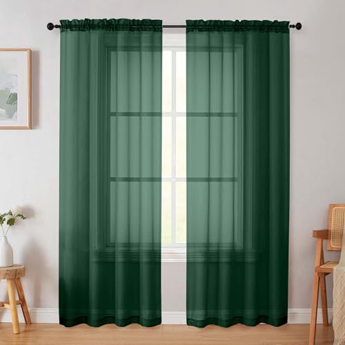 Hunter Green Sheer Curtain for Bedroom Living Room 78 Inches Long 2 Panels Set (Hunter Green / 42"W x 78"L (Pack of 2))