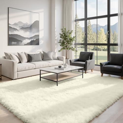 5x8 Fluffy Shag Area Rugs for Living Room Bedroom (Cream White / 5' x 8' (Rectangular))