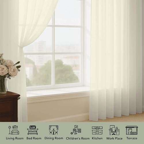 Cream Sheer Curtains 96 Inch Long 2 Panels for Living Room 59" Wide (Cream / 59"W x 96"L (Pack of 2))