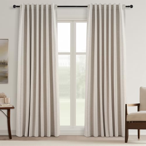 108 Inches Long Blackout Linen Curtains for Living Room (Natural Linen / 52"W x 108"L (Pack of 2))