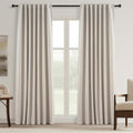 Boho Black Out Linen Curtains 86 Inch Length 2 Panels Set for Bedroom Living Room Greige Insulating Winter Room Divider Curtains Neutral Burlap Drapes Pleated Back Tab (Natural Linen / 52"W x 86"L (Pack of 2))
