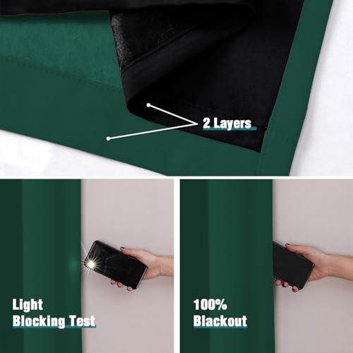 100% Blackout Curtains for Bedroom 63 Inches Long 2 Panels Set (52"W x 63"L (Pack of 2) / Forest Green)