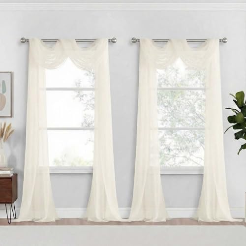 Ivory Sheer Curtains 216 Inches Long (42"W x 216"L (Pack of 2) / Ivory)