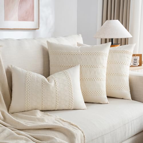 Set of 1 Boho Cream Decorative Throw Pillow Cover 16x16 Inch for Couch Bed Sofa (16" x 16" (Pack of 1) / Cream)