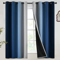 100% Blackout Ombre Bedroom Curtains Blue and Greyish White (52"W x 63"L (Pack of 2) / Blue With Black Back)