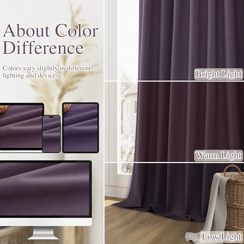 100% Blackout Curtains 102 Inch Length 2 Panels Set for Living Room Bedroom Back Tab Thermal Insulated Black Out Linen Drapes Room Darkening Window Curtains 102 Inches Long (Plum / 52"W x 102"L (Pack of 2))
