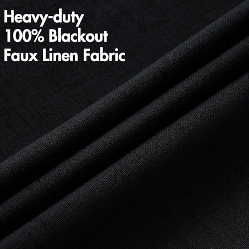 100% Blackout Linen Curtains for Bedroom 52x72 Inches Black (Black / 52"W x 72"L (Pack of 2))