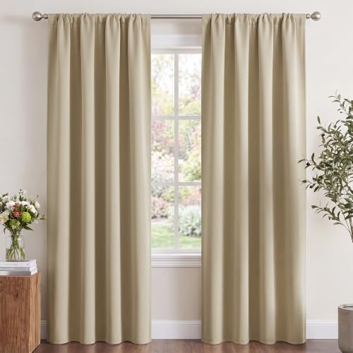 Window Treatment Thermal Insulated Rod Pocket Room Darkening Curtains (Cocoa Eggnog / 42"W x 84"L (Pack of 2))