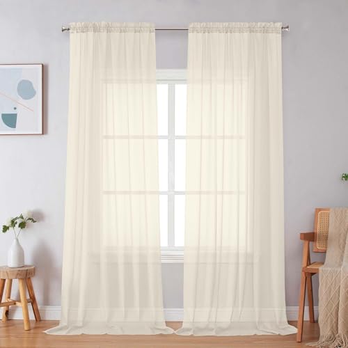 Cream Sheer Curtains 96 Inches Long (Cream / 59"W x 96"L (Pack of 2))