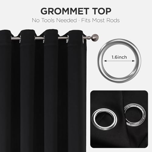Blackout Curtains 95 Inches Long 2 Panels Set (Black / 37"W x 95"L (Pack of 2))