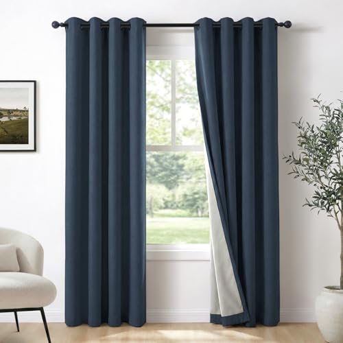 100% Blackout Linen Curtains 72 Inch Long 2 Panels Set (Jet | Navy Blue / 50"W x 72"L (Pack of 2))