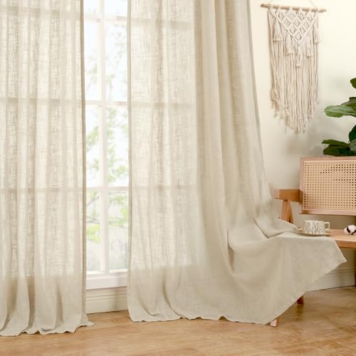 Extra Long Linen Curtains 108 inch Long for Living Room 2 Panels (52"W x 108"L (Pack of 2) / Linen)