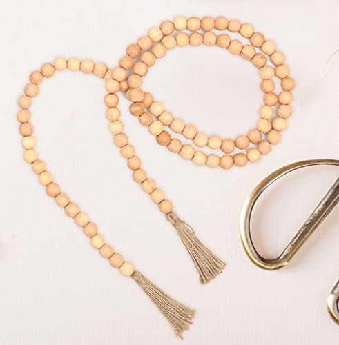 Farmhouse Rustic Wooden Beads Garland with Natural Jute Tassels (Natural)