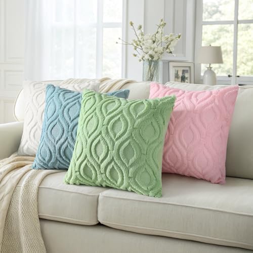 Faux Fur Light Sage Green Throw Pillow Covers 18x18 Set of 2 (18" x 18" (Pack of 2) / Light Sage Green)