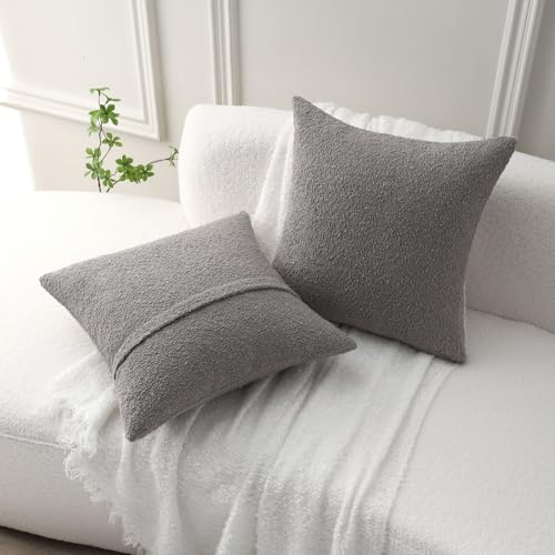 Pack of 2 Boucle Textured Throw Pillow Covers 24x24 Inch (Light Grey / 24" x 24" (Pack of 2))