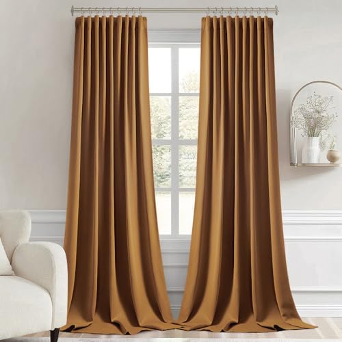 Golden Brown Back Tab Blackout Curtains 52x96 Inch Long 2 Panels Set (Golden Brown / 52"W x 96"L (Pack of 2))