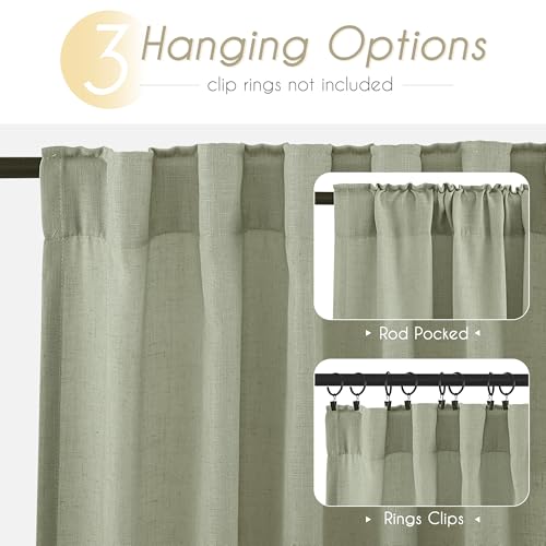 Linen Blend Sage Green Curtains 108 inch Length 2 Panels for Bedroom Back Tab Light Filtering Semi Sheer Drapes Linen Cotton Textured Light Green Airy Modern Farmhouse Living Room Sage Aesthetic Decor (Sage Green / 52"W x 108"L (Pack of 2))