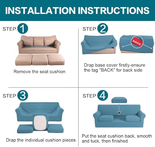 4 Piece Sofa Covers for 3 Cushion Couch Sofa Slipcover Soft Couch Cover for Dogs Washable Furniture Cover with 3 Individual Large Cushion Covers Feature Fabric (L Sofa (3 Cushion) / Storm Blue)