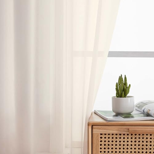 Cream Sheer Curtains for Bedroom Living Room 96 Inches Long 2 Panels (Cream / 42"W x 96"L (Pack of 2))